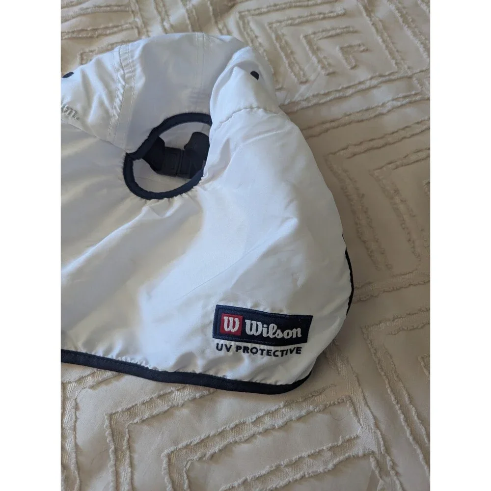 Wilson UV Protective Flap Hat White Navy Tennis Running Sun Cap One Size